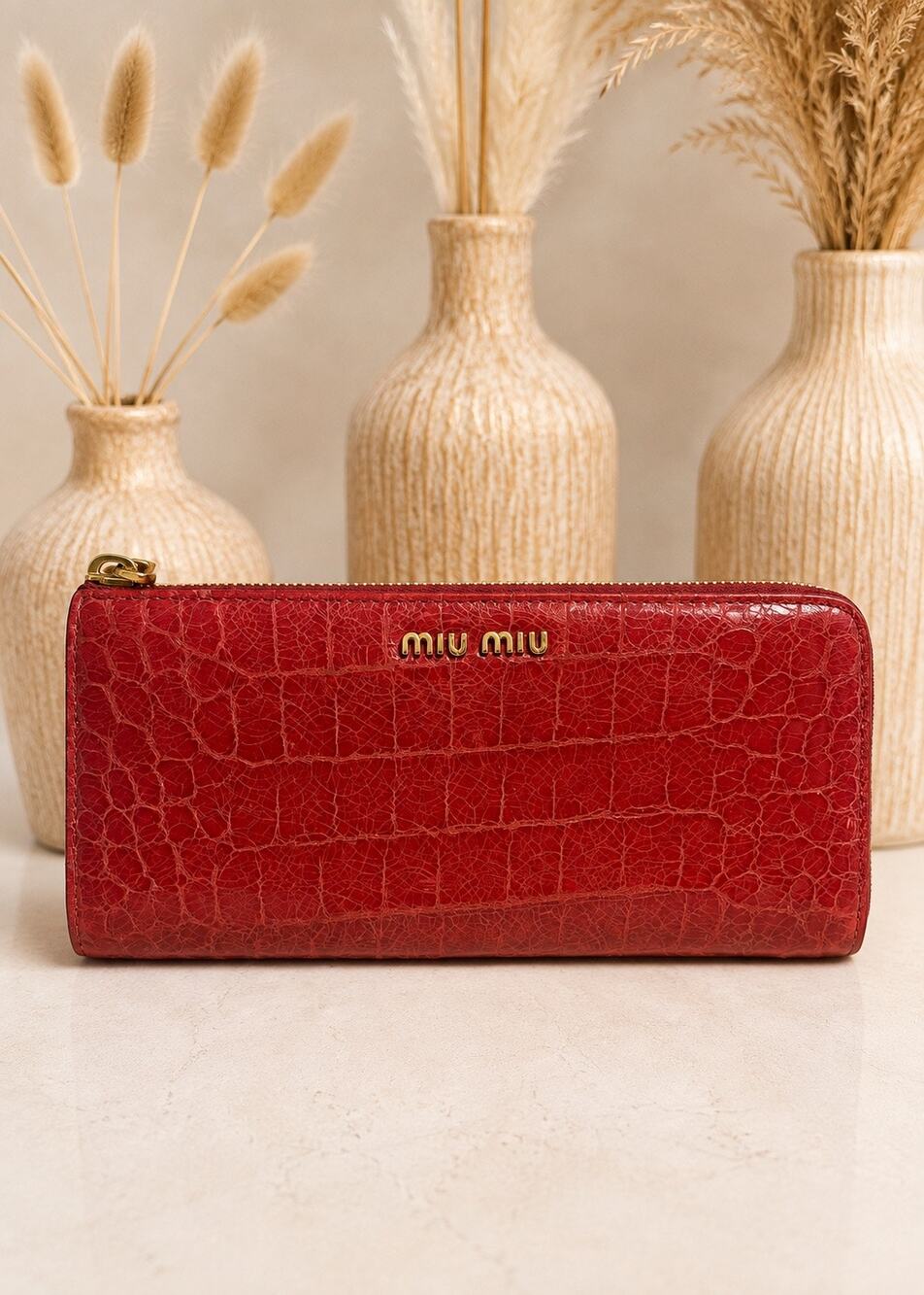 Miu Miu St. Cocco Lux Crocodile-Embossed Zip-Around - Picture 1 of 8